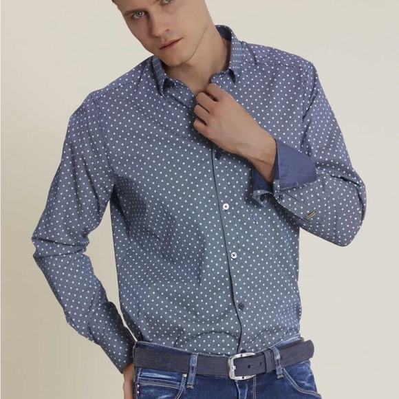 A-Frame men’s blue button down shirt M L124-22 - Picture 1 of 6